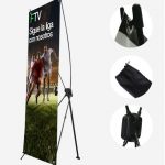 X-Banners Dimensiones (cm): 60x160, 70x180, 80x200 Estructura de ABS y fibra de vidrio Impresión digital (CMYK 4/0) Cinco brazos plegables